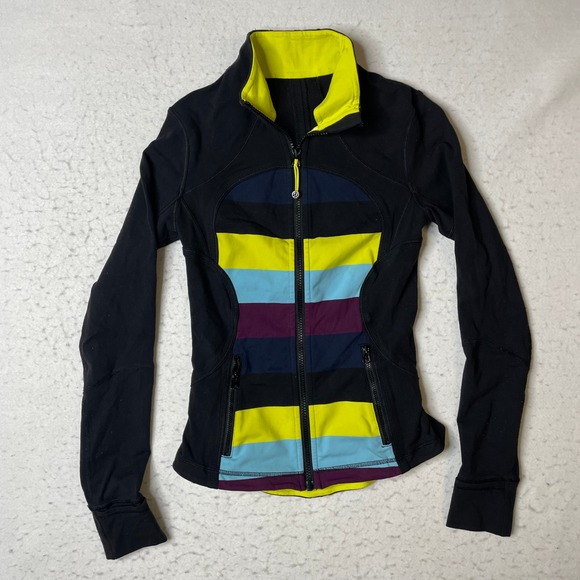 Lululemon Jackets & Blazers - Lululemon Define Jacket Full Zip Striped Black Yellow Blue Purple Athletic S